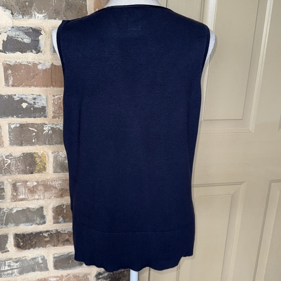 Audrey & Grace Navy Blue Shell Tank Simple Sleeveless Classic Satin Trim Size L - Picture 7 of 11